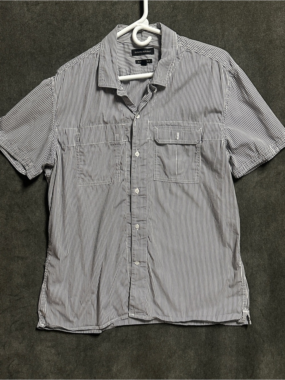 Banana Republic Men’s Short Sleeve Striped Button-Down Shirt - Charcoal & White